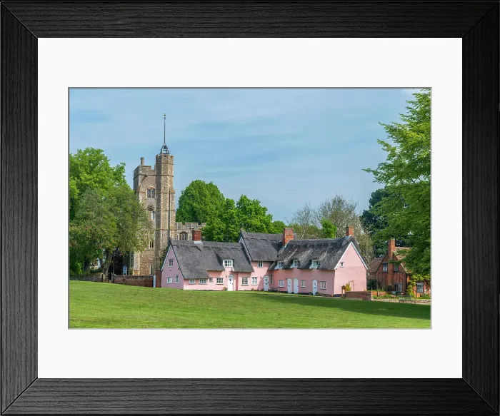 Framed Print : UK, England, Suffolk, Cavendish, St Mary the Virgin's Church and Pink Thatched Cottages Framed Print : UK, England, Suffolk, Cavendish, St Mary the Virgin's Church and Pink Thatched Cottages