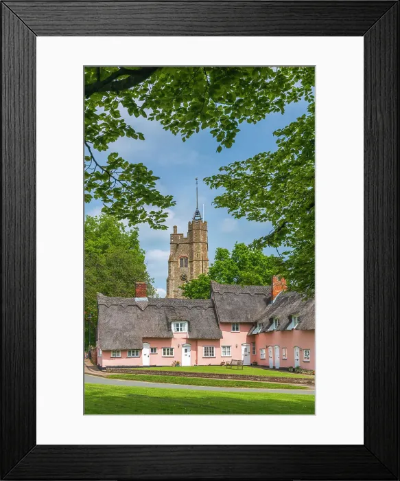 Framed Print : UK, England, Suffolk, Cavendish, St Mary the Virgin's Church and Pink Thatched Cottages Framed Print : UK, England, Suffolk, Cavendish, St Mary the Virgin's Church and Pink Thatched Cottages
