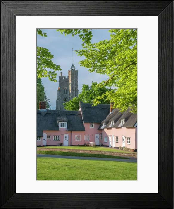Framed Print : UK, England, Suffolk, Cavendish, St Mary the Virgin's Church and Pink Thatched Cottages Framed Print : UK, England, Suffolk, Cavendish, St Mary the Virgin's Church and Pink Thatched Cottages