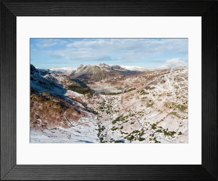 Framed Print : Snow covered landscape around the Langdale Pikes, Lake District National Park, Cumbria, England Framed Print : Snow covered landscape around the Langdale Pikes, Lake District National Park, Cumbria, England