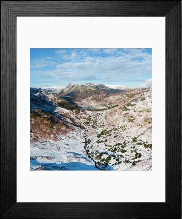 Framed Print : Snow covered landscape around the Langdale Pikes, Lake District National Park, Cumbria, England Framed Print : Snow covered landscape around the Langdale Pikes, Lake District National Park, Cumbria, England