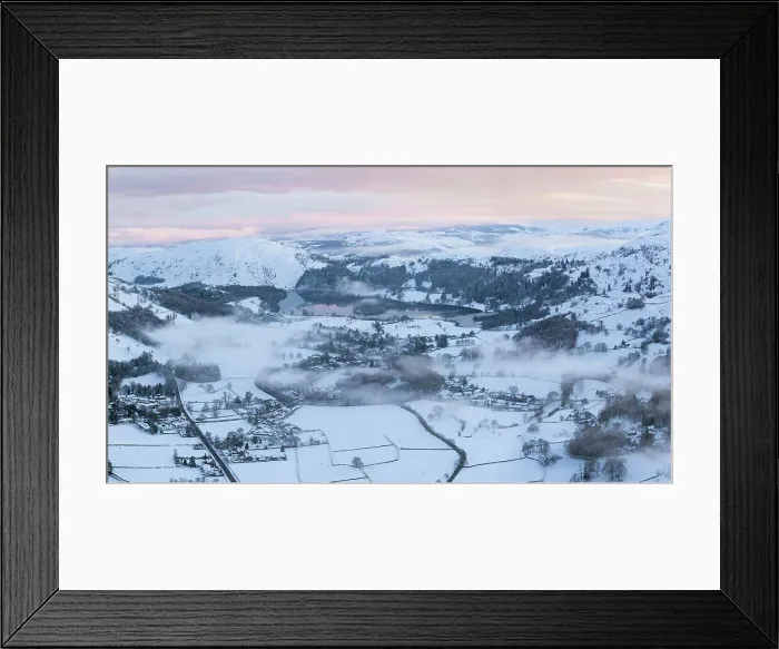 Framed Print : Snow covered landscape around the famous village of Grasmere, Lake District National Park, Cumbria, England Framed Print : Snow covered landscape around the famous village of Grasmere, Lake District National Park, Cumbria, England