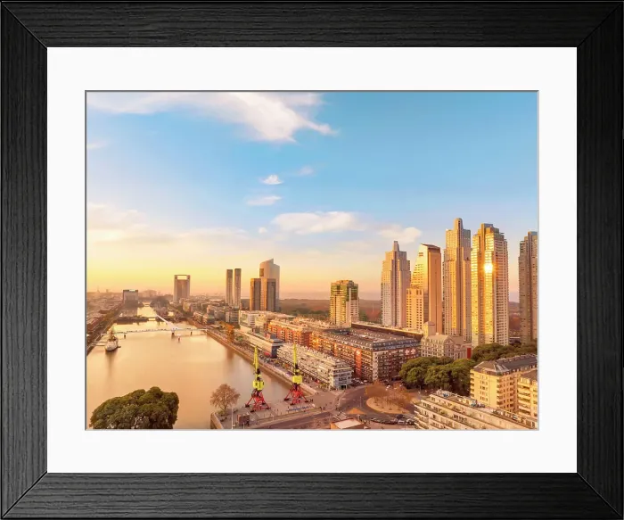 Framed Print : Aerial view of the Puerto Madero docks at sunset, Buenos Aires, Argentina