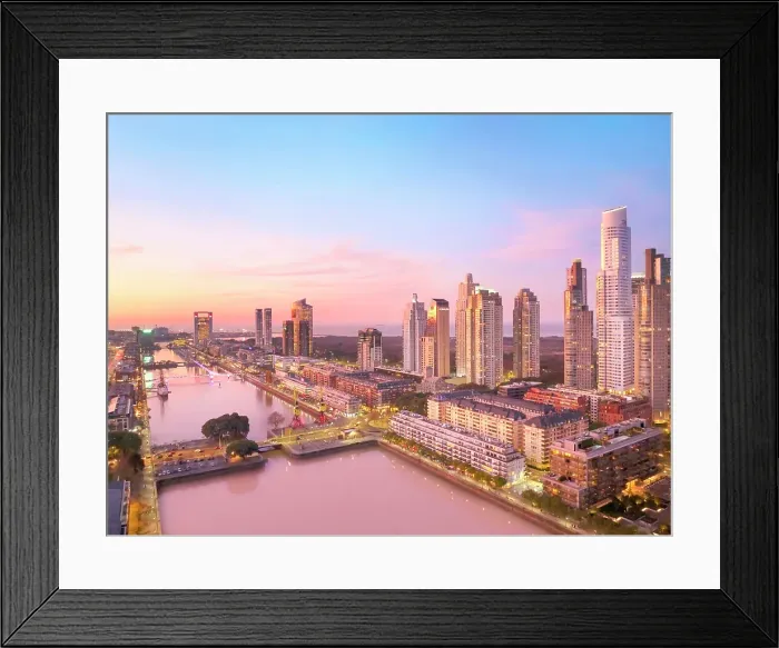 Framed Print : Aerial view of the Puerto Madero docks at twilight, Buenos Aires, Argentina