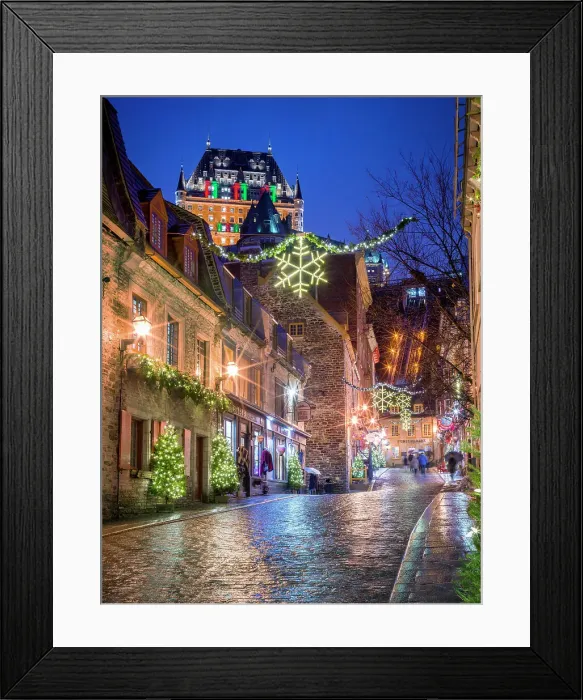 Framed Print : View to Hotel Fairmont Le Chateau Frontenac from Petit Champlain, Rain and Light Reflections UNESCO World Heritage Old Quebec City, Quebec, Canada Framed Print : View to Hotel Fairmont Le Chateau Frontenac from Petit Champlain, Rain and Light Reflections UNESCO World Heritage Old Quebec City, Quebec, Canada