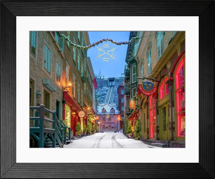 Framed Print : Petit Champlain with Snow and Illuminated, Old Quebec City, Quebec, Canada Framed Print : Petit Champlain with Snow and Illuminated, Old Quebec City, Quebec, Canada