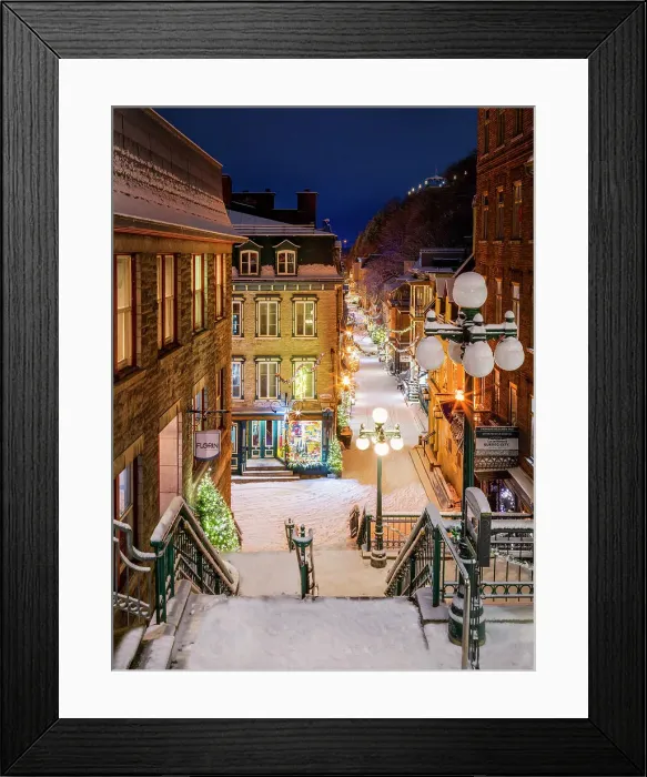 Framed Print : Petit Champlain with Snow and Illuminated, Old Quebec City, Quebec, Canada Framed Print : Petit Champlain with Snow and Illuminated, Old Quebec City, Quebec, Canada