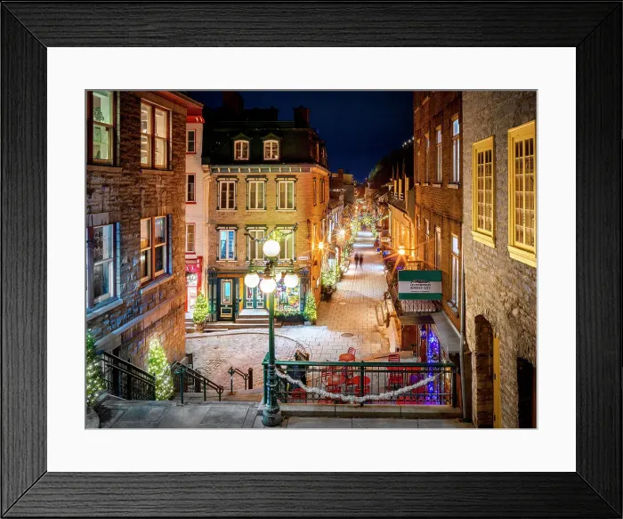 Framed Print : Petit Champlain at Night, Old Quebec City, Quebec, Canada Framed Print : Petit Champlain at Night, Old Quebec City, Quebec, Canada