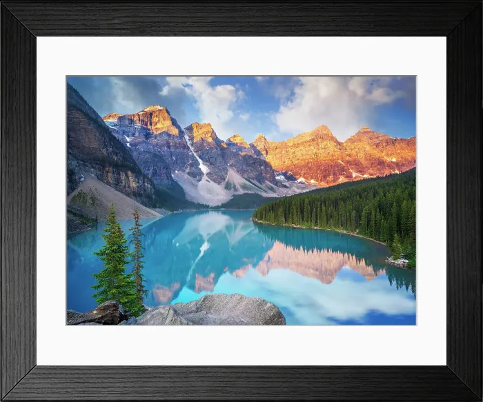 Framed Print : Alpenglow, Moraine Lake during summer in Banff National Park, Canadian Rockies, Alberta, Canada. Banff National Park, Alberta, Canada Framed Print : Alpenglow, Moraine Lake during summer in Banff National Park, Canadian Rockies, Alberta, Canada. Banff National Park, Alberta, Canada