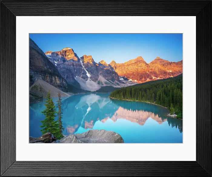 Framed Print : Alpenglow, Moraine Lake during summer in Banff National Park, Canadian Rockies, Alberta, Canada. Banff National Park, Alberta, Canada Framed Print : Alpenglow, Moraine Lake during summer in Banff National Park, Canadian Rockies, Alberta, Canada. Banff National Park, Alberta, Canada