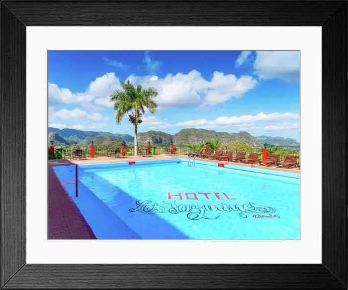 Framed Print : Hotel Los Jazmines Pool, Vinales, Valley of Vinales, Pinar del Rio, Cuba