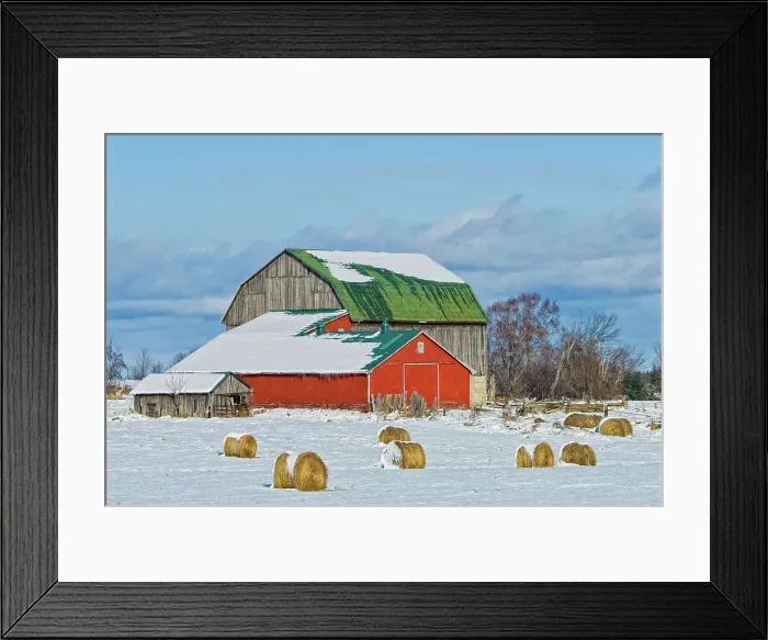 Framed Print : Winter farm scenic with hay bails inthe field, Cookstown, Ontario, Canada Framed Print : Winter farm scenic with hay bails inthe field, Cookstown, Ontario, Canada