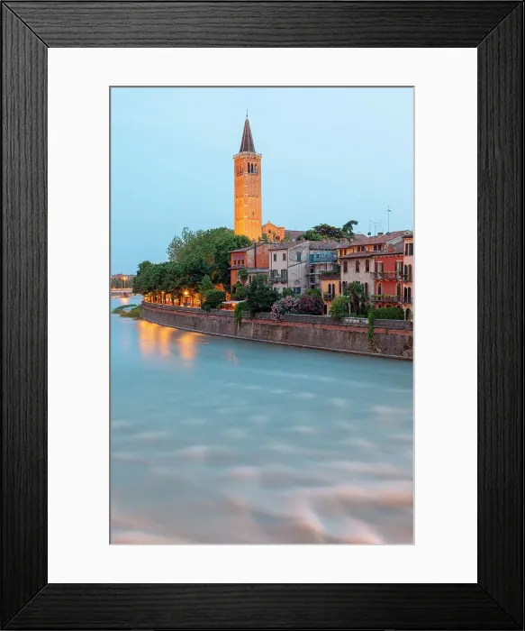 Framed Print : River Adige and Basilica of Saint Anastasia at dusk from Ponte Pietra. Verona, Veneto, Italy Framed Print : River Adige and Basilica of Saint Anastasia at dusk from Ponte Pietra. Verona, Veneto, Italy