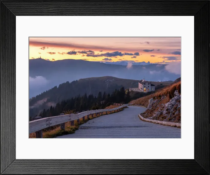 Framed Print : Sunset at Citta di Vittorio Veneto Refuge, Pizzoc Mount, Venetian Prealps, Fregona, Treviso province, Veneto, Italy Framed Print : Sunset at Citta di Vittorio Veneto Refuge, Pizzoc Mount, Venetian Prealps, Fregona, Treviso province, Veneto, Italy