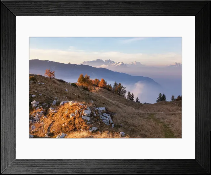 Framed Print : The summit meadows on Pizzoc Mount, towards Dolomites, Venetian Prealps, Fregona, Treviso province, Veneto, Italy Framed Print : The summit meadows on Pizzoc Mount, towards Dolomites, Venetian Prealps, Fregona, Treviso province, Veneto, Italy