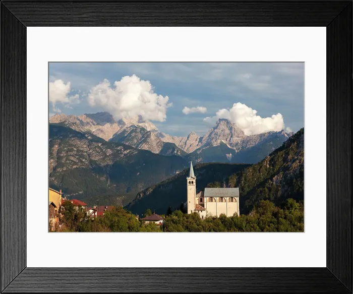 Framed Print : The church of San Martino with Cima dei Preti - Duranno group on the background, Dolomites, Valle di Cadore, Belluno province, Veneto, Italy Framed Print : The church of San Martino with Cima dei Preti - Duranno group on the background, Dolomites, Valle di Cadore, Belluno province, Veneto, Italy