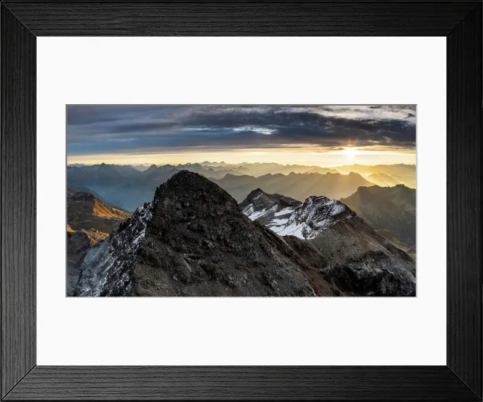 Framed Print : Panoramic aerial view of Pizzo Scalino at sunrise. Valmalenco, Valtellina, Lombardy, Italy, Europe