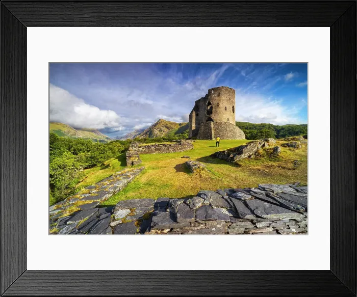 Framed Print : A tourist observes Dolbadarn Castle during summer, Gwynedd, Snowdonia National Park, Wales, United Kingdom (MR) Framed Print : A tourist observes Dolbadarn Castle during summer, Gwynedd, Snowdonia National Park, Wales, United Kingdom (MR)