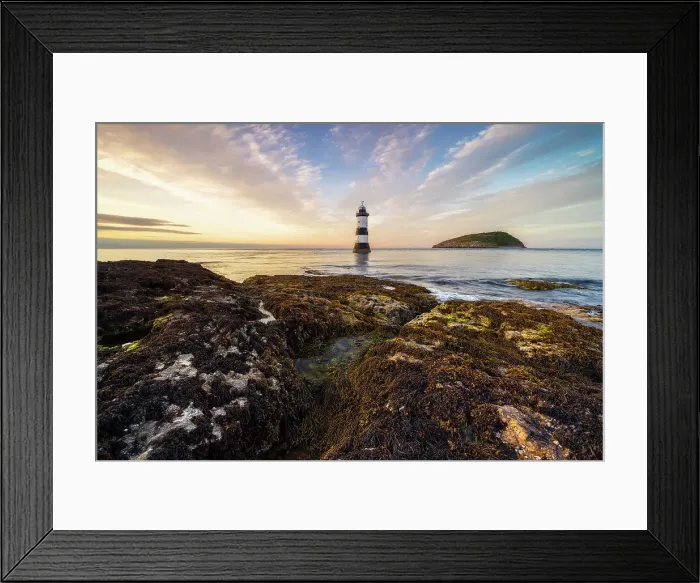 Framed Print : Trwyn Du Lighthouse at sunset, Llangoed, Gwynedd, Anglesey, Wales, United Kingdom Framed Print : Trwyn Du Lighthouse at sunset, Llangoed, Gwynedd, Anglesey, Wales, United Kingdom