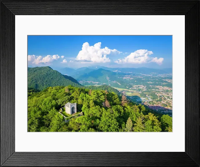 Framed Print : Aerial view of Monte Monarco and the chapel at the top in spring. Lugano prealps, varesine prealps, Varese district, Lombardy, Italy Framed Print : Aerial view of Monte Monarco and the chapel at the top in spring. Lugano prealps, varesine prealps, Varese district, Lombardy, Italy
