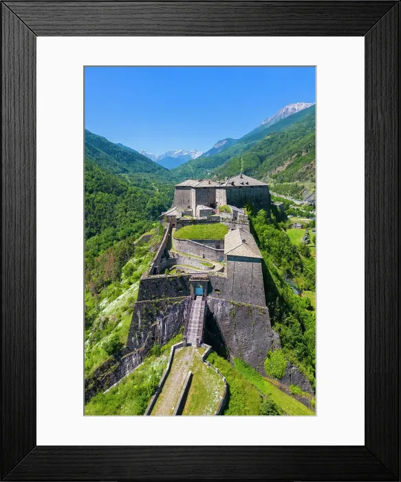 Framed Print : Aerial view of the Exilles fortress watching over Susa valley. Exilles, Susa Valley, Turin, Piedmont, Italy Framed Print : Aerial view of the Exilles fortress watching over Susa valley. Exilles, Susa Valley, Turin, Piedmont, Italy