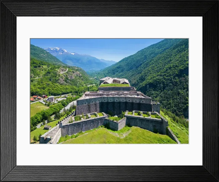 Framed Print : Aerial view of the Exilles fortress watching over Susa valley. Exilles, Susa Valley, Turin, Piedmont, Italy