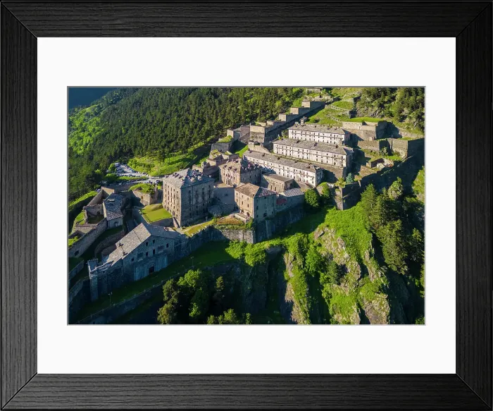 Framed Print : Aerial view of the Fenestrelle fortress watching over Chisone Valley. Orsiera Rocciavre Park, Chisone Valley, Turin, Piedmont, Italy Framed Print : Aerial view of the Fenestrelle fortress watching over Chisone Valley. Orsiera Rocciavre Park, Chisone Valley, Turin, Piedmont, Italy