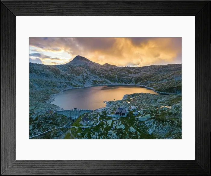 Framed Print : View of the Lago della Vacca at sunset. Breno, Valle del Caffaro, Adamello park, Val Camonica, Brescia district, Lombardy, Italy Framed Print : View of the Lago della Vacca at sunset. Breno, Valle del Caffaro, Adamello park, Val Camonica, Brescia district, Lombardy, Italy