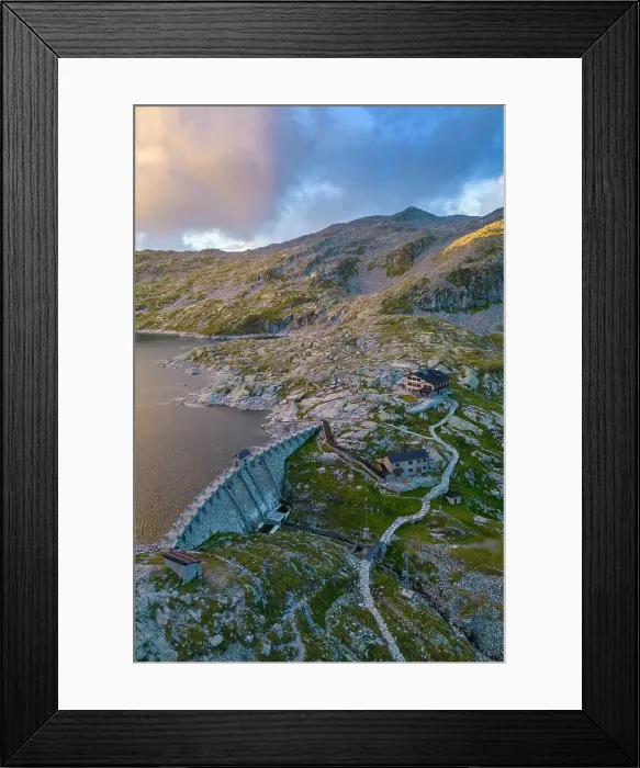Framed Print : View of the Lago della Vacca at sunset. Breno, Valle del Caffaro, Adamello park, Val Camonica, Brescia district, Lombardy, Italy Framed Print : View of the Lago della Vacca at sunset. Breno, Valle del Caffaro, Adamello park, Val Camonica, Brescia district, Lombardy, Italy
