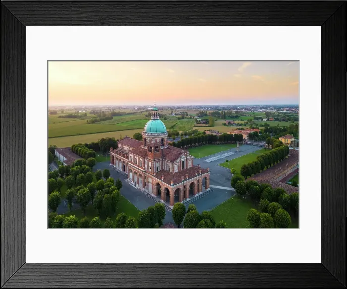 Framed Print : Aerial view of the Santuario di Santa Maria del Fonte presso Caravaggio at sunset. Caravaggio, Bergamo district, Lombardy, Italy, Europe Framed Print : Aerial view of the Santuario di Santa Maria del Fonte presso Caravaggio at sunset. Caravaggio, Bergamo district, Lombardy, Italy, Europe