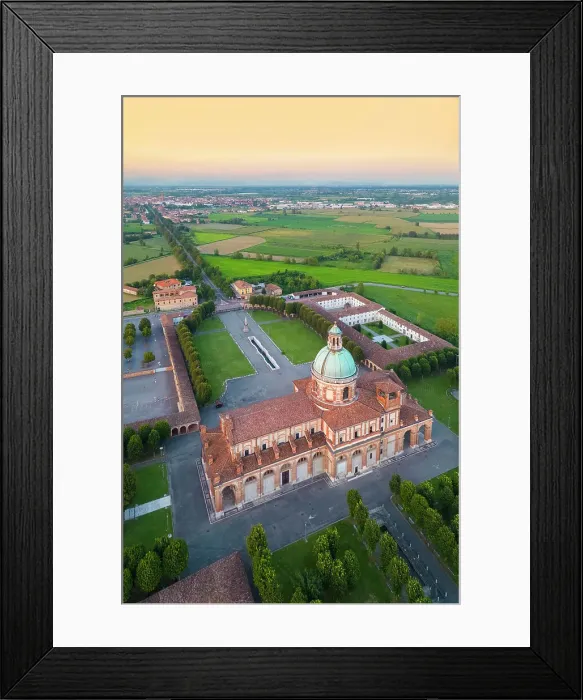 Framed Print : Aerial view of the Santuario di Santa Maria del Fonte presso Caravaggio at sunset. Caravaggio, Bergamo district, Lombardy, Italy, Europe Framed Print : Aerial view of the Santuario di Santa Maria del Fonte presso Caravaggio at sunset. Caravaggio, Bergamo district, Lombardy, Italy, Europe