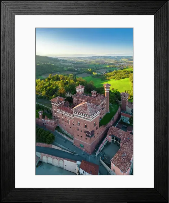 Framed Print : Aerial view at sunset of the Castle of Cereseto, Alessandria district, Monferrato, Piedmont, Italy, Europe Framed Print : Aerial view at sunset of the Castle of Cereseto, Alessandria district, Monferrato, Piedmont, Italy, Europe