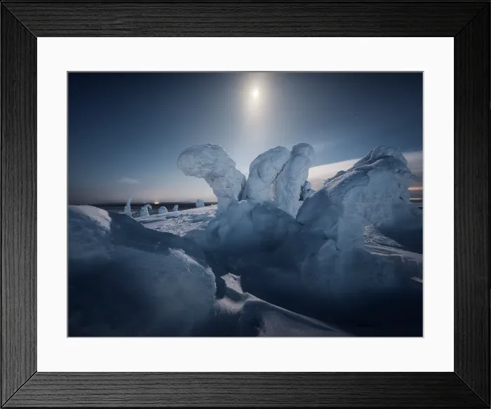 Framed Print : The full moon lighting up the frozen trees of the Riisitunturi National Park, Lapland, Northern Finland Framed Print : The full moon lighting up the frozen trees of the Riisitunturi National Park, Lapland, Northern Finland