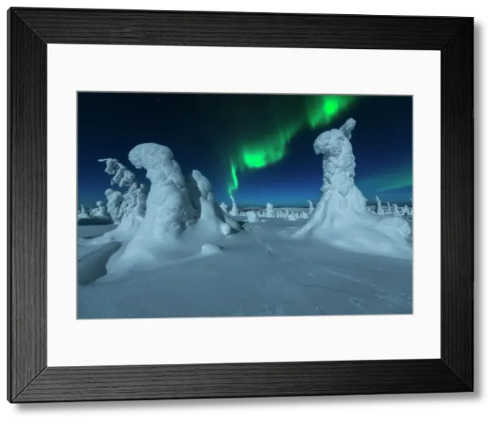 Framed Print : Northern lights (aurora borealis) during a full moon night from the top of the Riisitunturi National Park, Lapland, Finland Framed Print : Northern lights (aurora borealis) during a full moon night from the top of the Riisitunturi National Park, Lapland, Finland