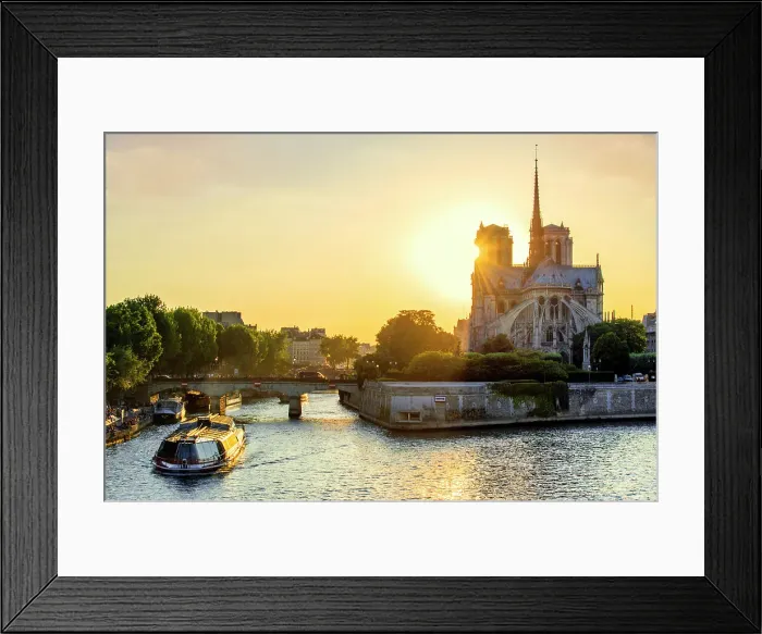 Framed Print : Notre Dame Cathedral and Seine River at Sunset, Paris, France Framed Print : Notre Dame Cathedral and Seine River at Sunset, Paris, France