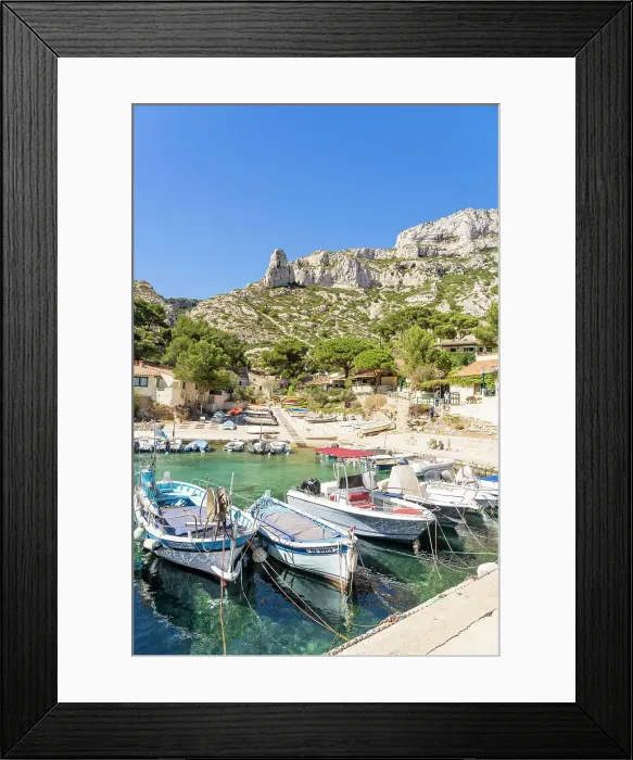 Framed Print : The small harbour in Calanque de Sormiou, Parc National des Calanques, Marseille, France Framed Print : The small harbour in Calanque de Sormiou, Parc National des Calanques, Marseille, France