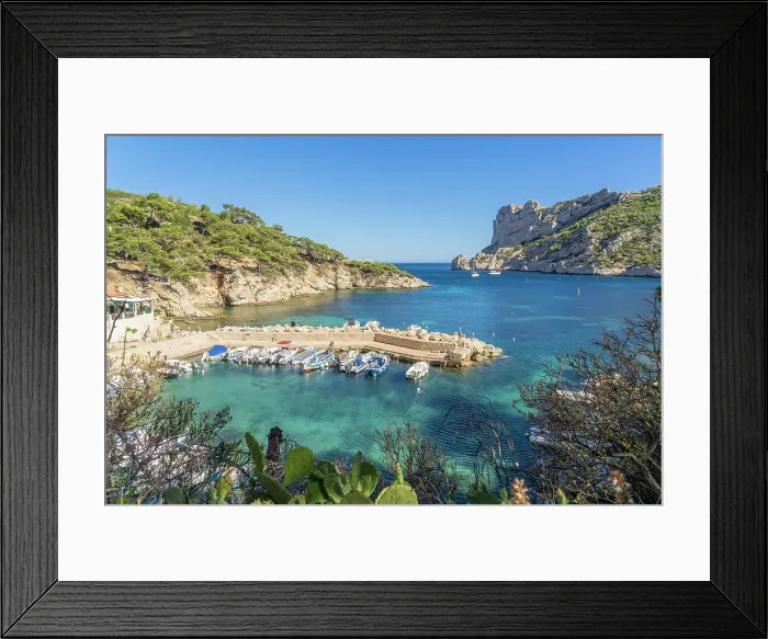 Framed Print : The small harbour in Calanque de Sormiou, Parc National des Calanques, Marseille, France Framed Print : The small harbour in Calanque de Sormiou, Parc National des Calanques, Marseille, France