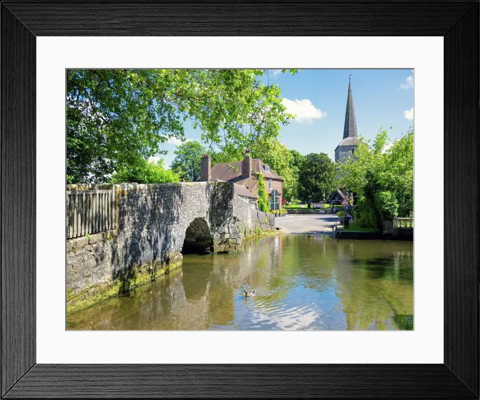 Framed Print : Medieval bridge and a ford of River Darent in the small village of Eynsford, Kent, England Framed Print : Medieval bridge and a ford of River Darent in the small village of Eynsford, Kent, England