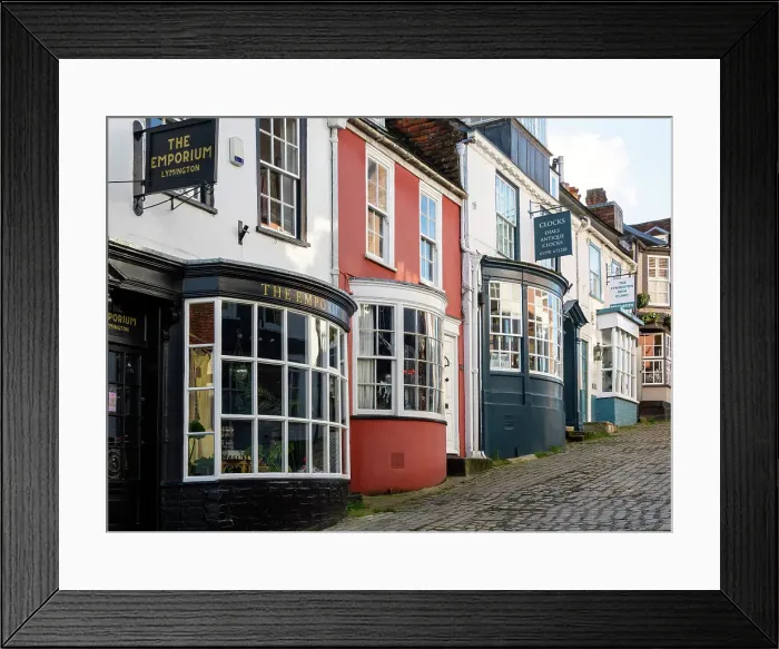 Framed Print : Shops on Quay Hill, Lymington, New Forest, Hampshire, England Framed Print : Shops on Quay Hill, Lymington, New Forest, Hampshire, England