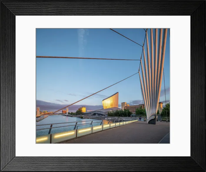 Framed Print : Media City Footbridge and Imperial War Museum North, Salford Quays, Manchester, Lancashire, England, United Kingdom, Europe