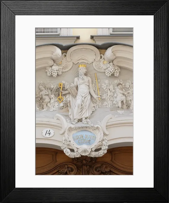 Framed Print : Decorated stonework above doorway, Dresden, Saxony, Germany Framed Print : Decorated stonework above doorway, Dresden, Saxony, Germany
