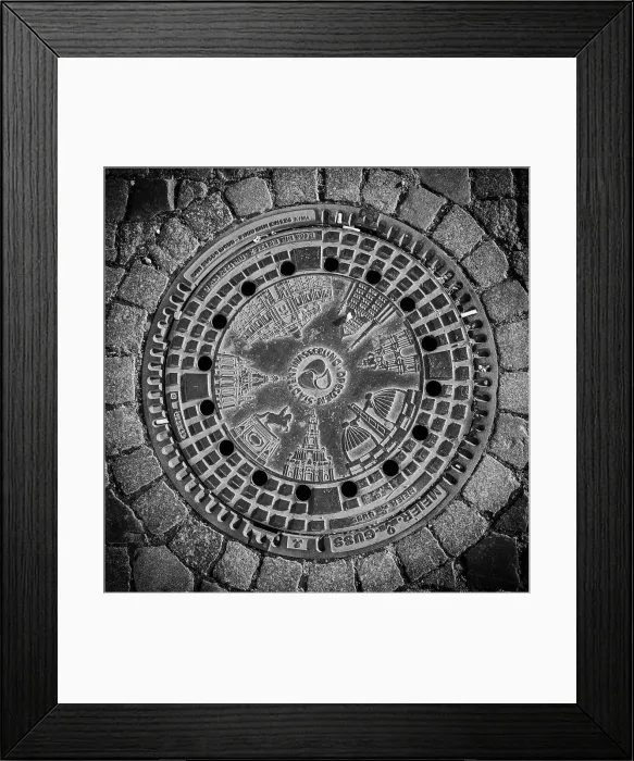 Framed Print : Decorative manhole cover, Dresden, Saxony, Germany Framed Print : Decorative manhole cover, Dresden, Saxony, Germany
