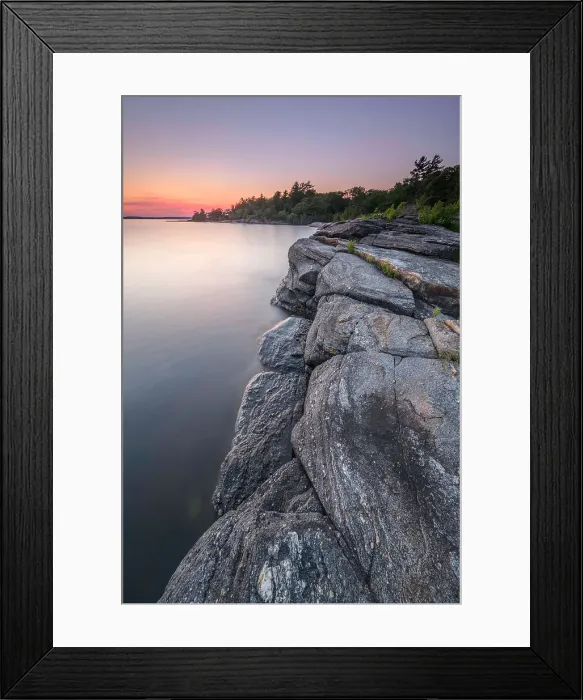 Framed Print : Late day light on the granite coast of Georgian Bay near Parry Sound, Ontario, Canada