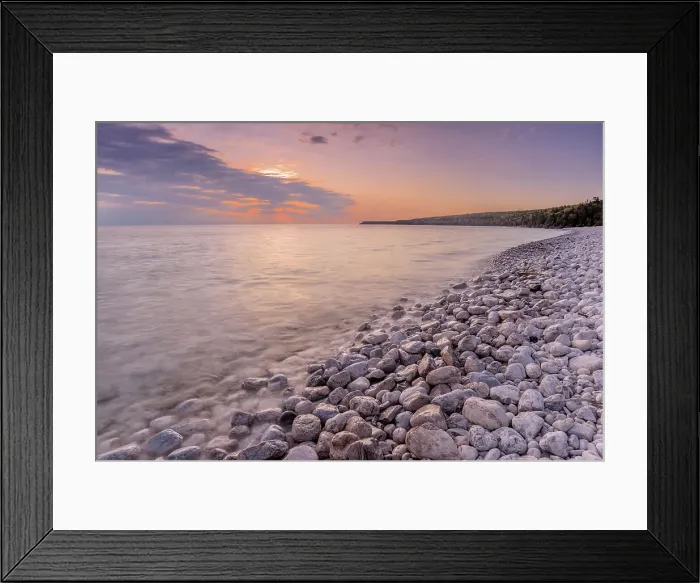 Framed Print : Daybreak on cobblestone beach at Halfway Log Dump on Georgian Bay along the Niagara Escarpment on the Bruce Peninsula, Ontario, Canada Framed Print : Daybreak on cobblestone beach at Halfway Log Dump on Georgian Bay along the Niagara Escarpment on the Bruce Peninsula, Ontario, Canada