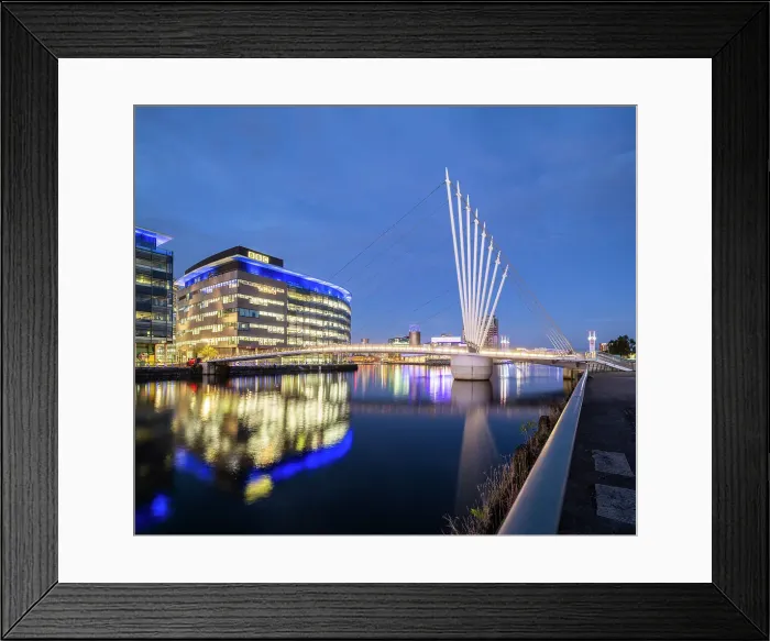 Framed Print : BBC Studios at Media City at twilight, Salford Quays, Manchester, Lancashire, England, United Kingdom, Europe Framed Print : BBC Studios at Media City at twilight, Salford Quays, Manchester, Lancashire, England, United Kingdom, Europe