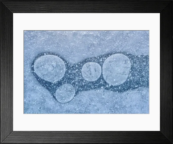 Framed Print : Bubbles frozen in pond surface, Thornton, Ontario, Canada