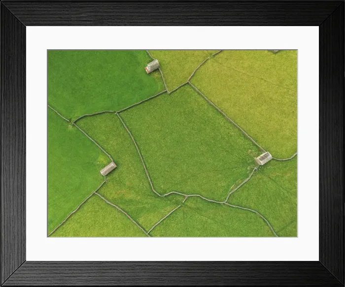 Framed Print : Aerial View of Stone Barns & Walls, Gunnerside, Yorkshire Dales National Park, England