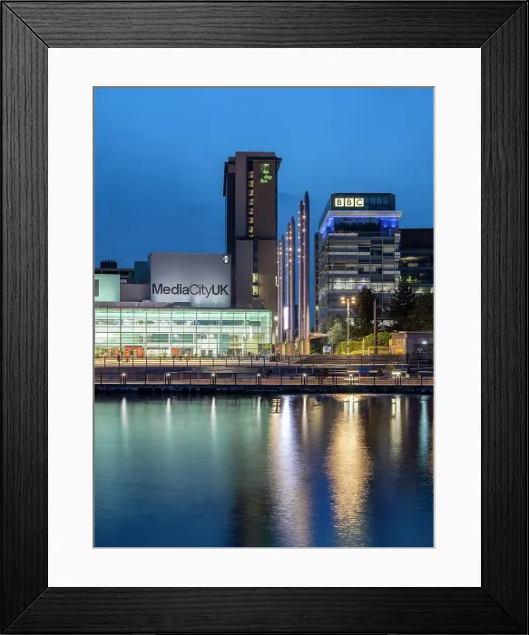 Framed Print : Media City, at twilight Salford Quays, Manchester, Lancashire, England, United Kingdom, Europe Framed Print : Media City, at twilight Salford Quays, Manchester, Lancashire, England, United Kingdom, Europe