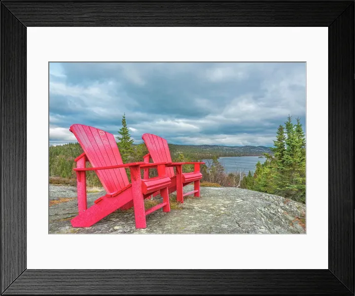 Framed Print : Adirondack Chairs overlooking Hattie Cove on Lake Superior, Ontario, Canada Framed Print : Adirondack Chairs overlooking Hattie Cove on Lake Superior, Ontario, Canada