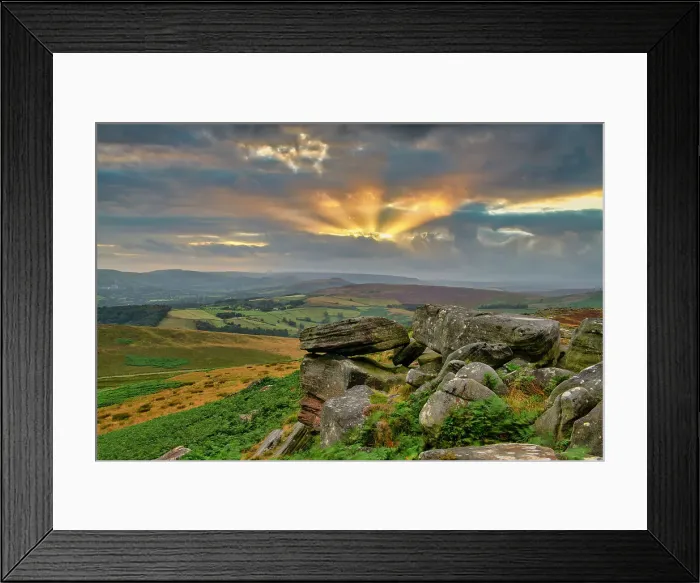 Framed Print : Sunset from Stanage Edge, Peak District National Park, Derbyshire, England Framed Print : Sunset from Stanage Edge, Peak District National Park, Derbyshire, England
